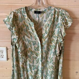 Yest The Netherlands Leaf Print Button Front Ruffle Sleeve Maxi Dress Size 6